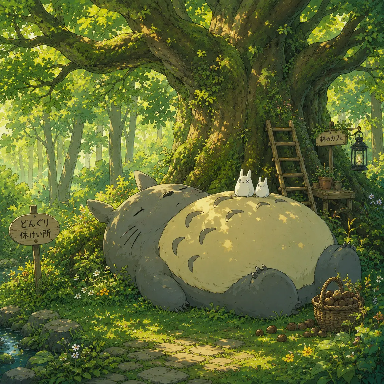 Giant forest spirit rests under the trees.